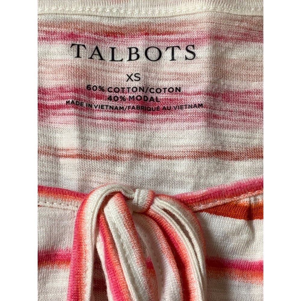 Talbots Striped‎ Tie Neck 3/4 length Sleeve Top Blouse Pink Orange White XS - Picture 4 of 8